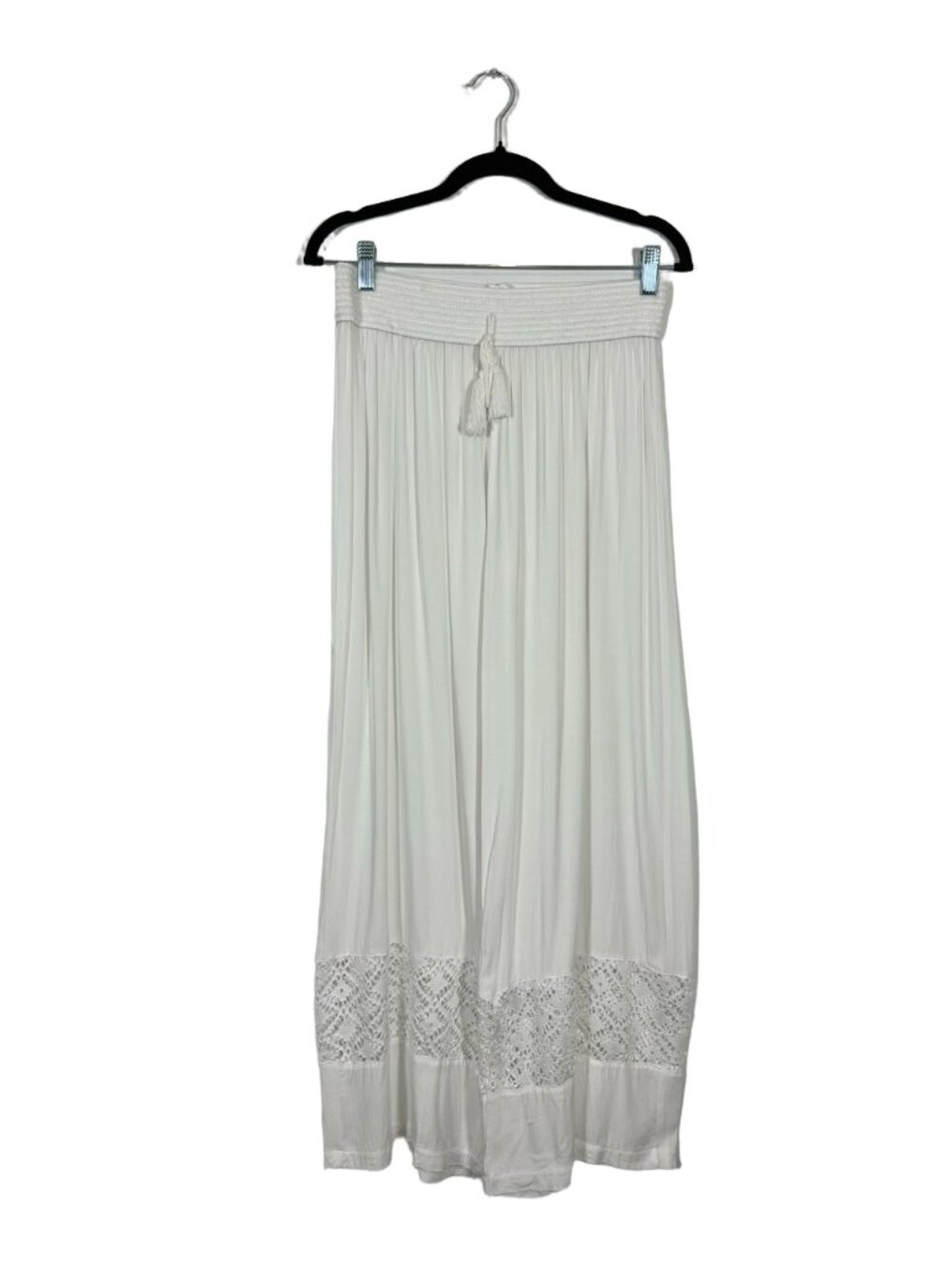 Womens Lace Wide Leg Pants Medium Ivory Boho Resortwear Vacation Casual
